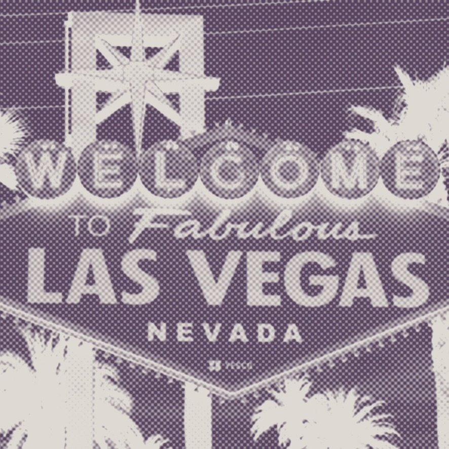 Halftone sign reading WELCOME TO Fabulous LAS VEGAS NEVADA with palm trees, resembling the classic Las Vegas welcome sign.