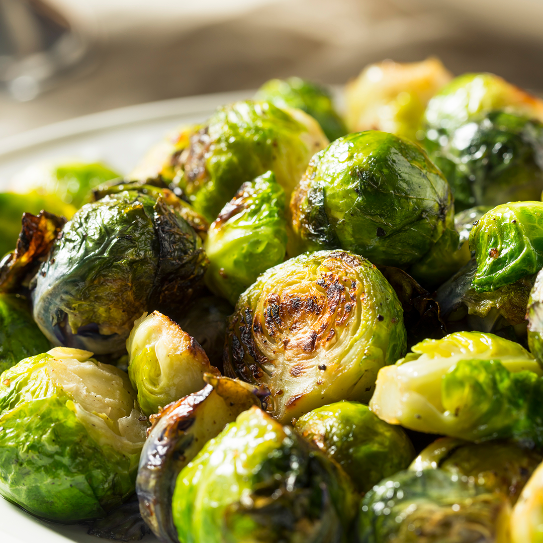 Charred and crispy Brussels sprouts roasted to a caramelized finish