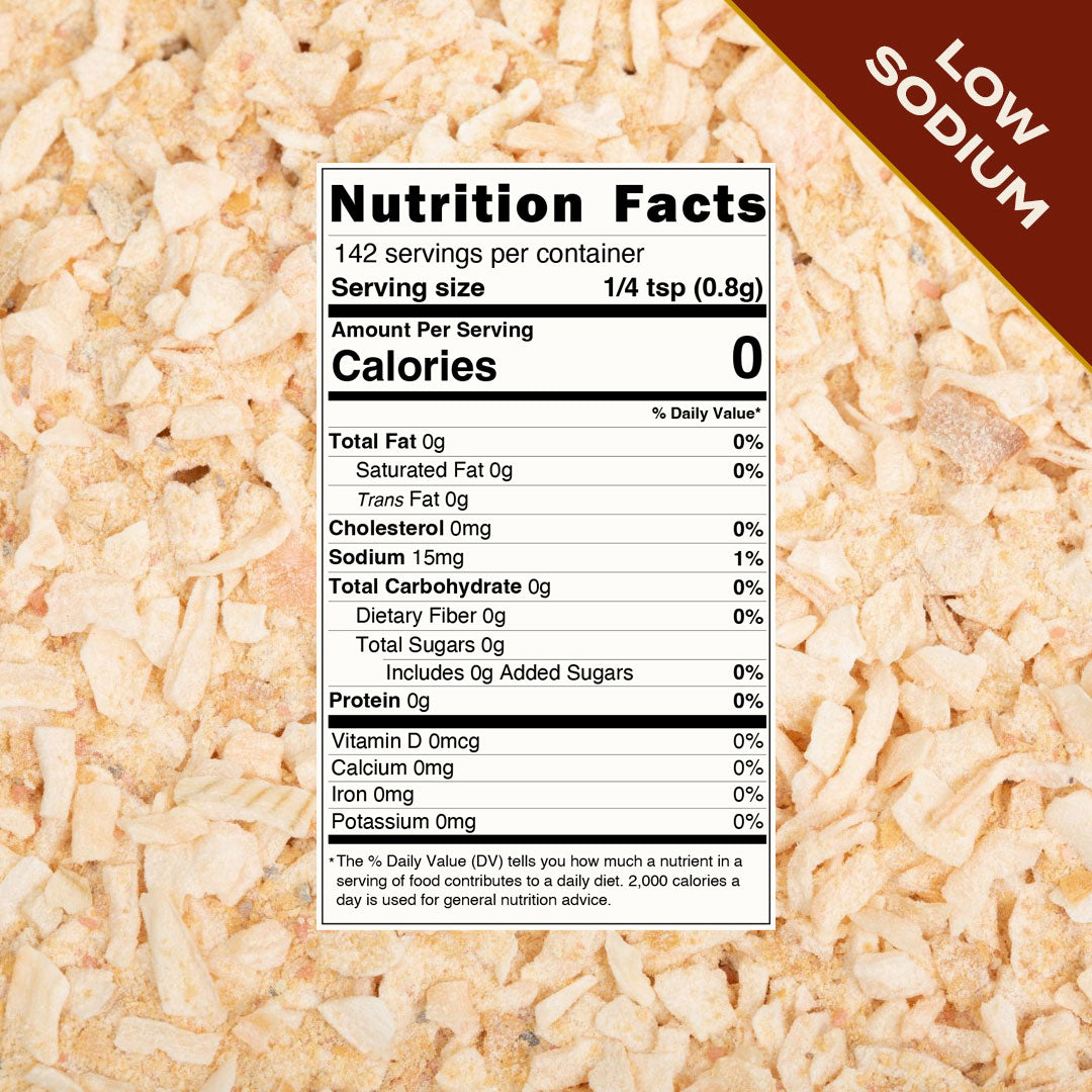 Nutrition Facts label on French Cuffs Seasoning packet with Low Sodium banner; shows Calories 0.