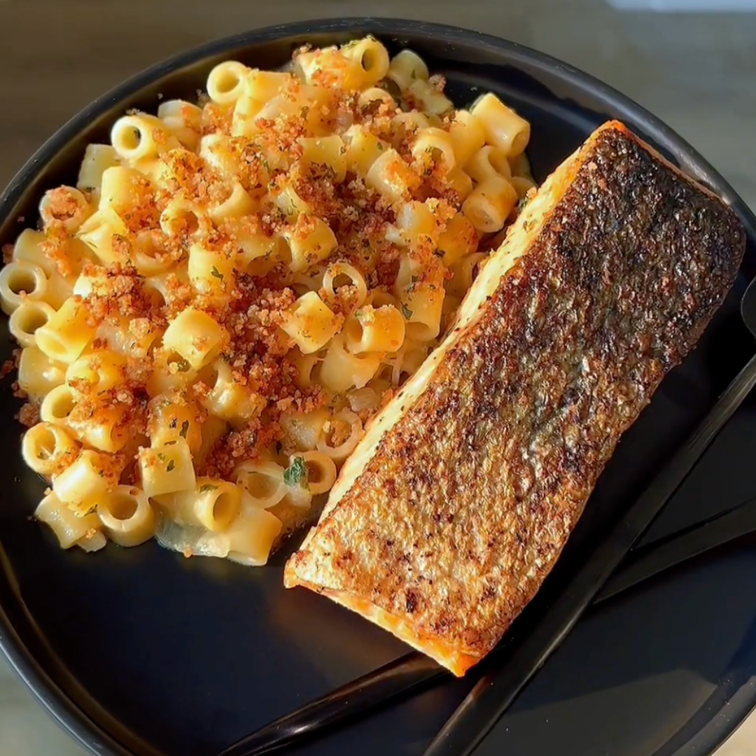 Sergio’s Seasoning Recipe: Crispy Skin Salmon & Caramelized Onion Ditalini