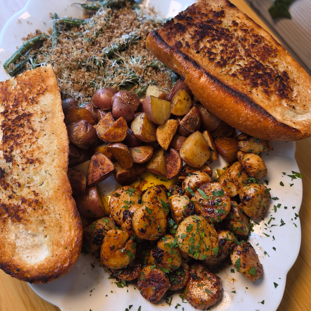 Bowtie Seasoning Recipe: Potatoes, Butter-Basted Scallops & Parmesan Crunch Green Beans