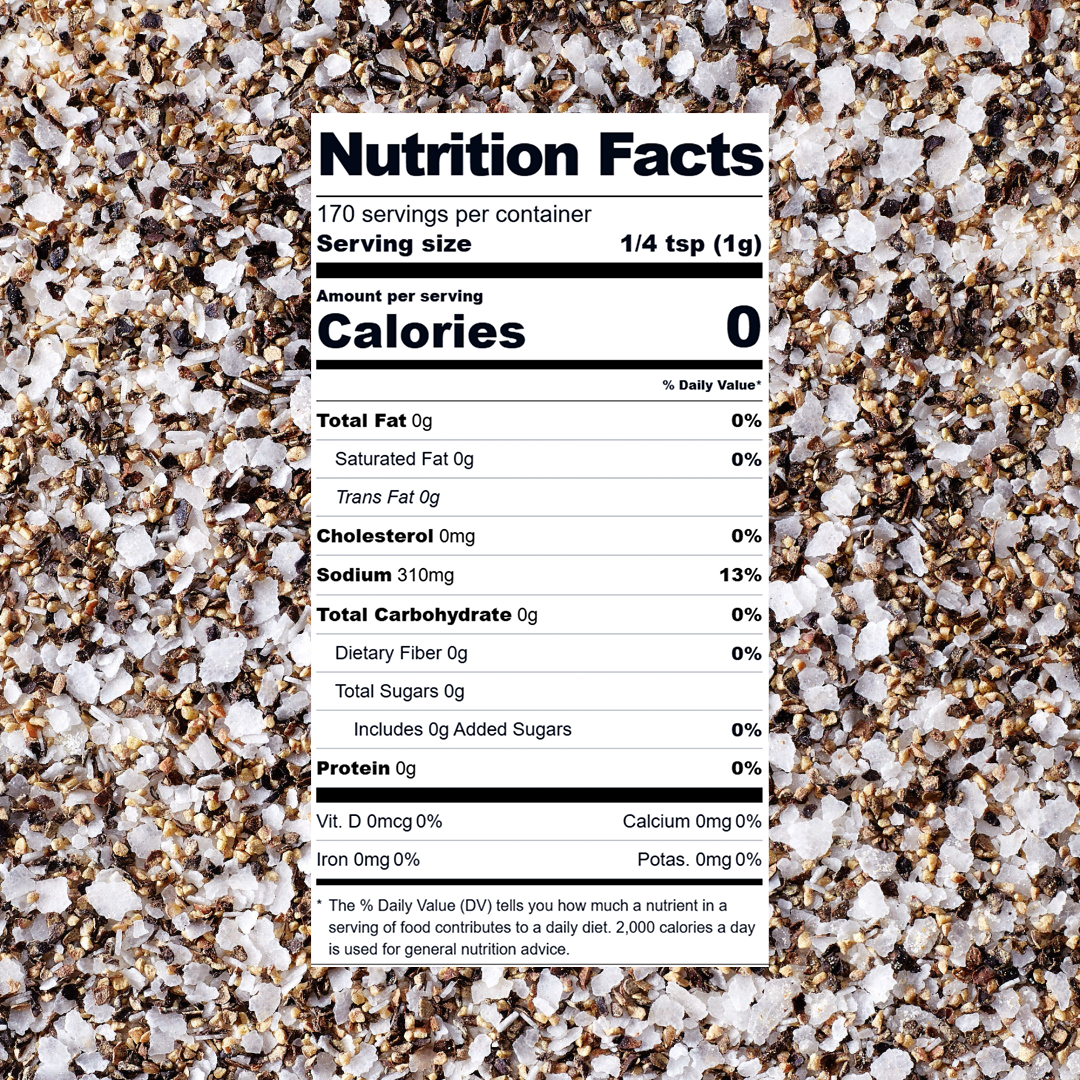 Nutrition Facts label for Golden Steer Sergio's Seasoning blend. 170 servings per container. Serving size: 1/4 tsp (1g). Calories: 0 per serving. Total Fat 0g (0% DV). Saturated Fat 0g (0% DV). Trans Fat 0g. Cholesterol 0mg (0% DV). Sodium 310mg (13% DV). Total Carbohydrate 0g (0% DV). Dietary Fiber 0g (0% DV). Total Sugars 0g. Includes 0g Added Sugars (0% DV). Protein 0g (0% DV). Vitamin D 0mcg (0% DV). Calcium 0mg (0% DV). Iron 0mg (0% DV). Potassium 0mg (0% DV).